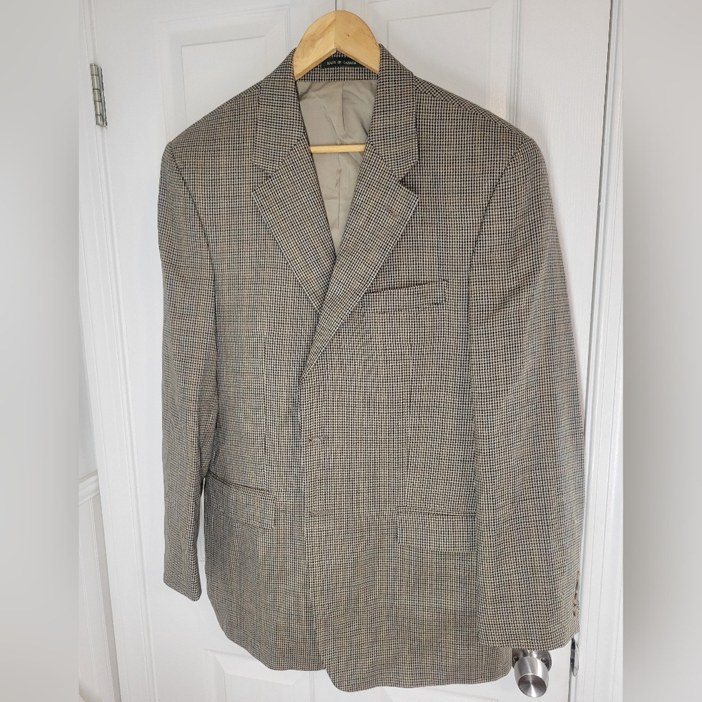 Lauren Ralph Lauren Men's Houndstooth Wool Silk Blend Blazer 42L Brown